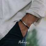 دستبند چرم بافت سرمه ای مردانه قفل دکمه دار کد MS1001 - Image 2