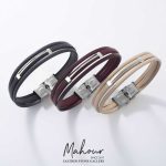 دستبند چرم و نقره مردانه کد MSAE600