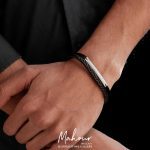 دستبند چرم و نقره مردانه کد MSGE600