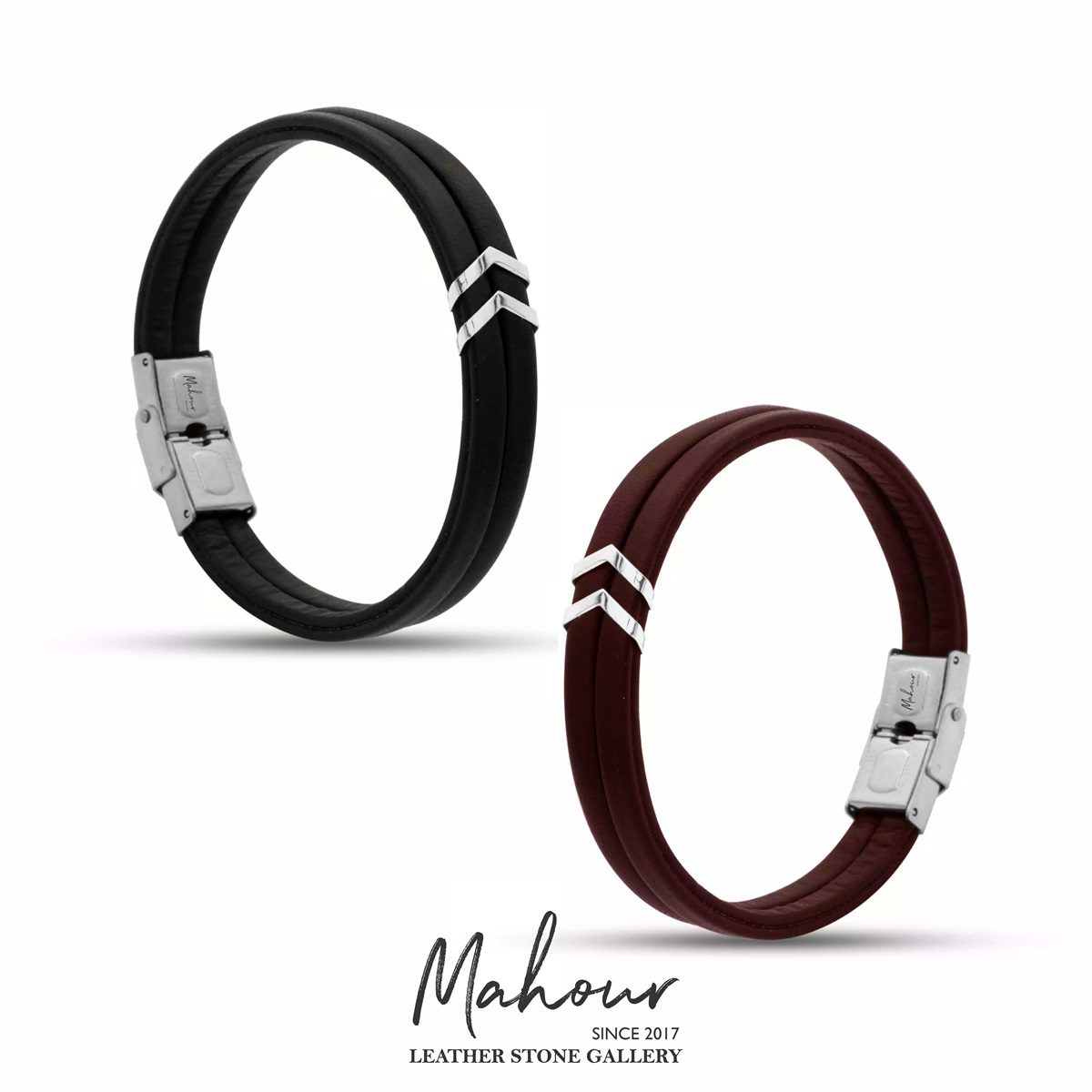 MSGE900-1 دستبند چرم و نقره مردانه کد MSGE900 - Image 1
