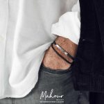 دستبند چرم و نقره مردانه کد MSR200