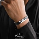 دستبند چرم و نقره مردانه کد MSR410