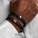 دستبند چرم و نقره مردانه کد MSR600