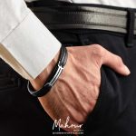 دستبند چرم و نقره مردانه کد MSR700