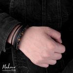 دستبند چرم و سنگ چشم ببر قهوه ای اسپرت مردانه کد MST1001 - Image 2