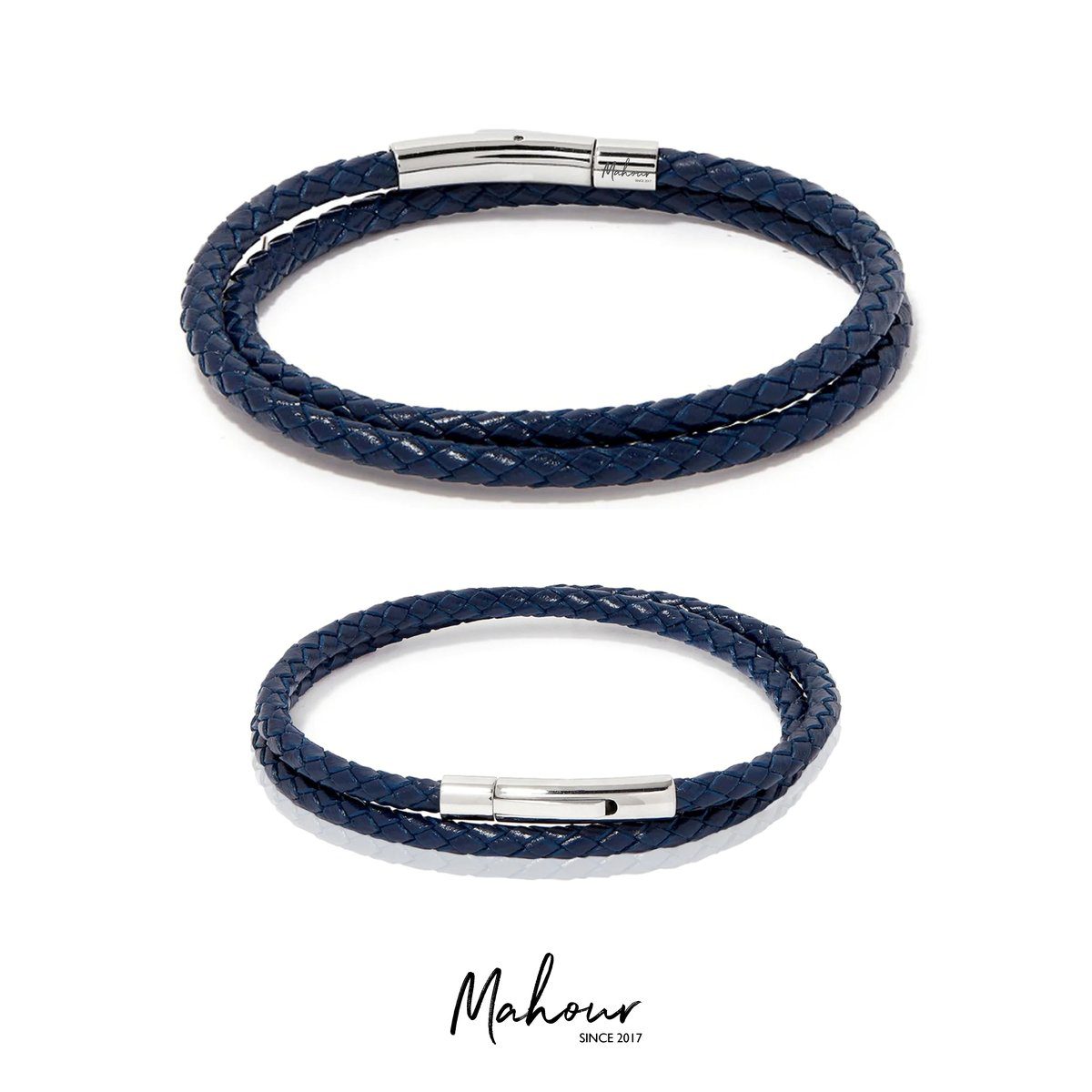 Navy blue 04 دستبند بافت چرم دو دور با قفل دکمه ای کد MS1003 - Image 1
