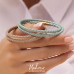 دستبند چرم بافت دو دور زنانه قفل مگنتی کد WS1003 - Image 2